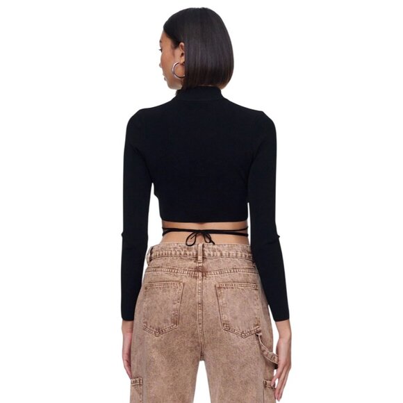 ASTR the Label Raven Strappy Cutout Sweater Womens S Black Mock Neck Lace Up - Picture 2 of 11